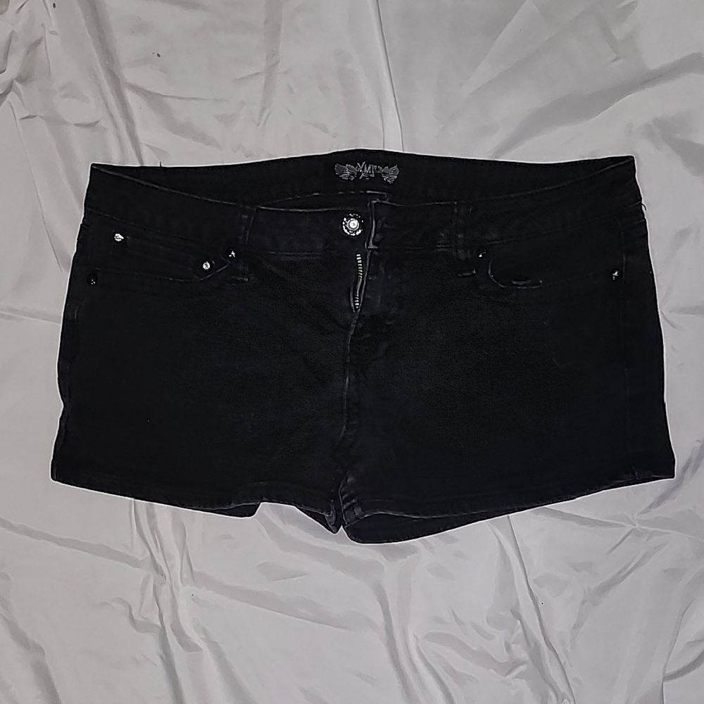 YMI Black Jean Shorts Crystal Bling Fleur-de-lis Design